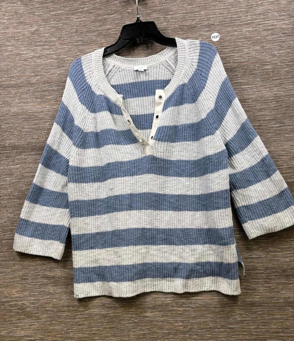 J Jill Petite Knit Sweater Womens Size XLP Striped White Blue 3/4 Sleeve Casual
